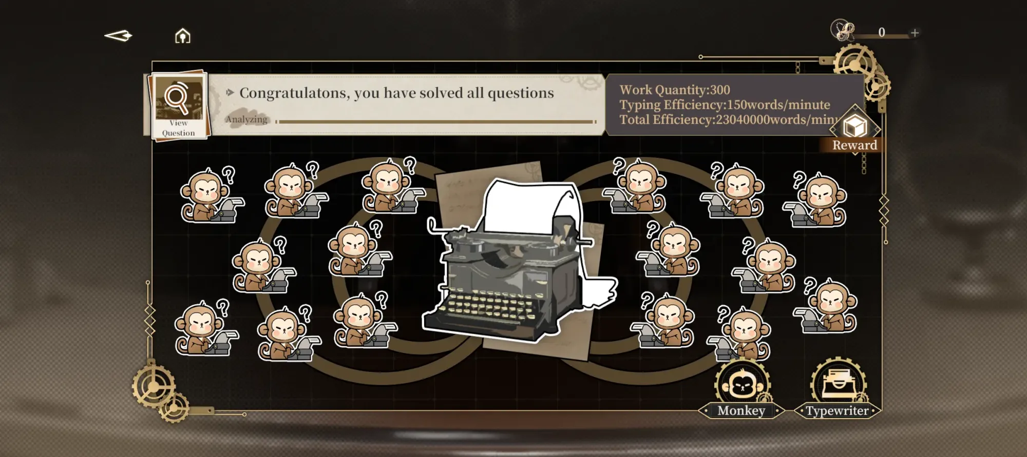A finished Monkey Typewriter event screen