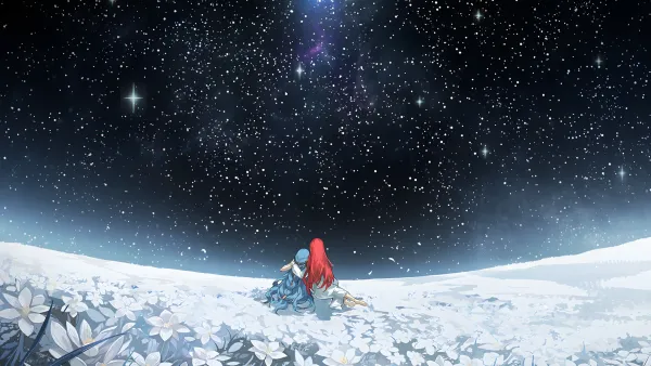 Phenomena and Aratos sitting in a field of flowers and watching stars