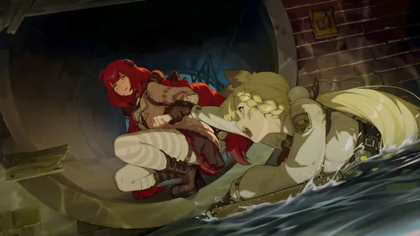 Alice in water trying to hold on to Yuzuha's hand